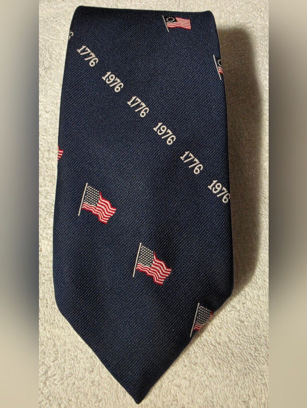 Classic Navy Men's Tie with American Flag and 1776 Motif